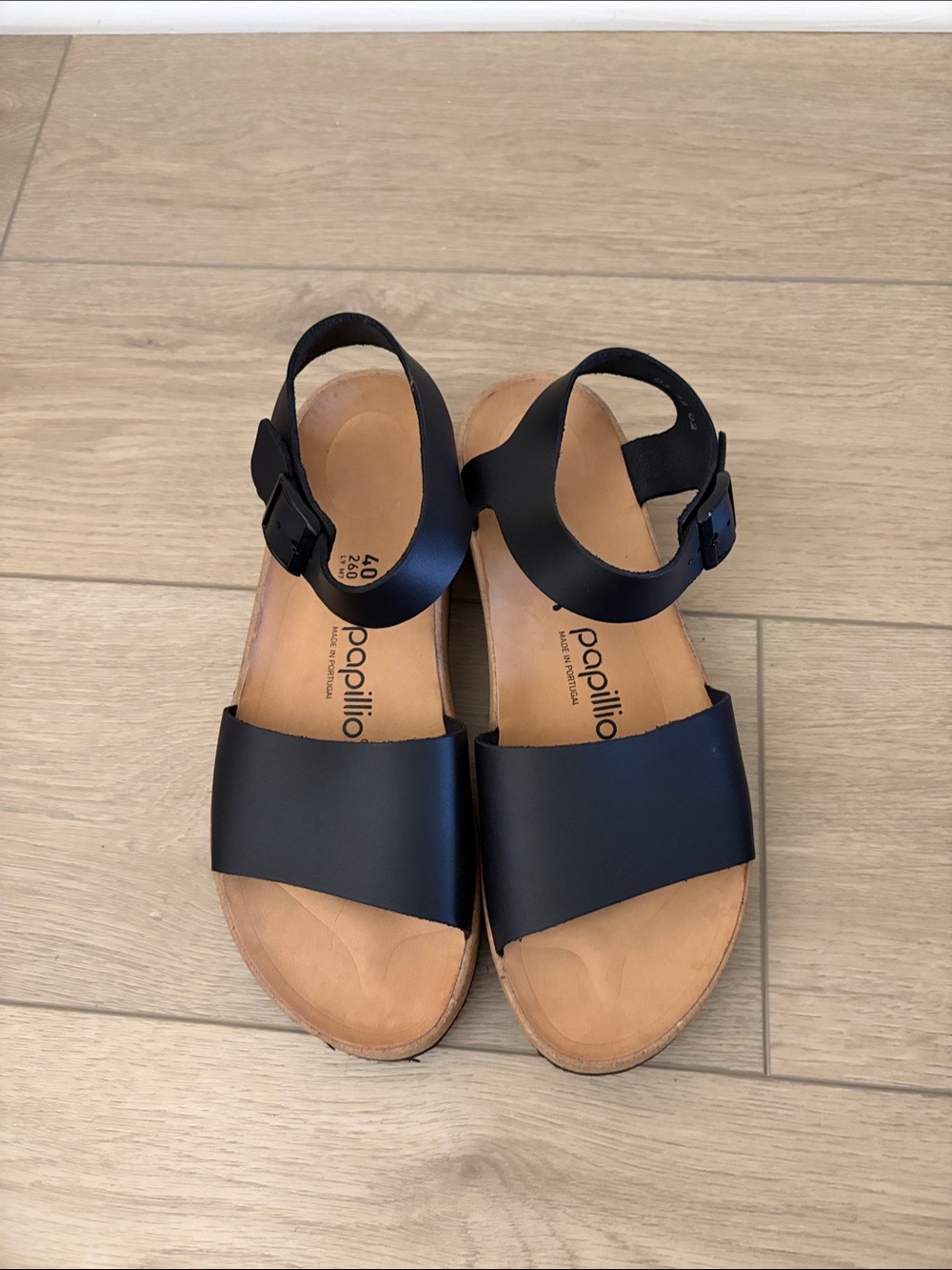 Papillio Black Leather Two-Strap Ankle Sandals